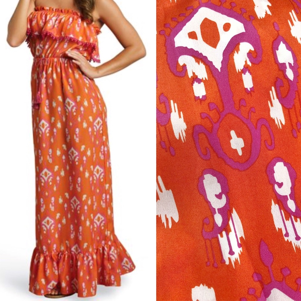 NWT Mud Pie • Orange/Pink 6 Ikat Maxi Dress